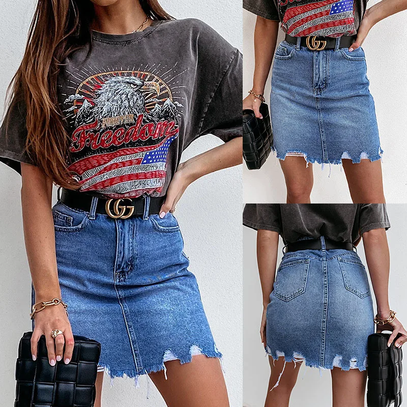 Women Denim Skirt 2022 Summer High Waist A Line Ladies Jean Skirt Fashion Casual Zipper Fly Ripped Female Skirt Slim Women Cloth
Women Denim Skirt 2022 Summer High Waist A Line Ladies Jean Skirt Fashion Casual Zipper Fly Ripped Female Skirt Slim Women Cloth