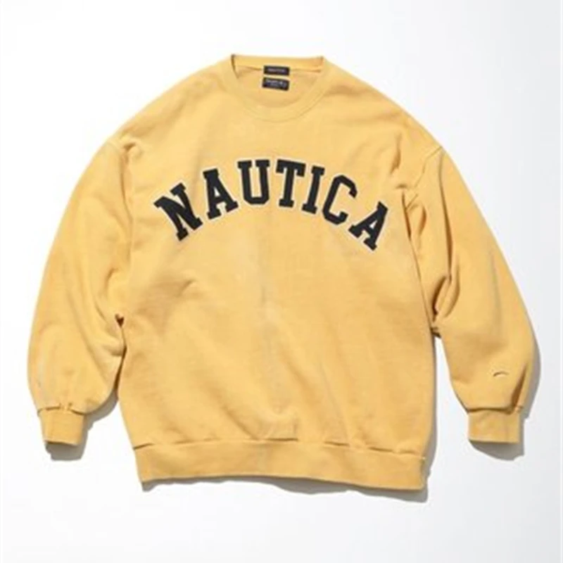 

NAUTICA JAPAN 22SS Dilapidated Washing Crew Neck Sweater Embroidery Of Letters On Chest Men's And women's Loose Hoodies