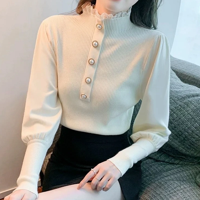Lantern Sleeved Knitwear For Women Autumn And Winter Women's Lace Collar Sweater Pullover Off White
Lantern Sleeved Knitwear For Women Autumn And Winter Women's Lace Collar Sweater Pullover Off White