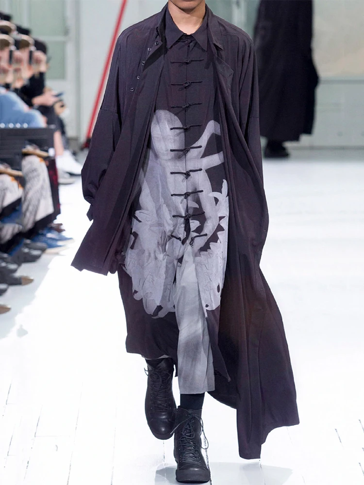 Lily Ashura Chinese style coil buckle design yohji yamamoto shirt unisex oversize Dark style shirts for man Loose and large tops 
Lily Ashura Chinese style coil buckle design yohji yamamoto shirt unisex oversize Dark style shirts for man Loose and large tops