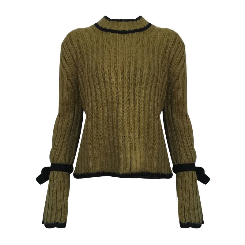 European and American style solid color women's knitwear 2023 autumn new round neck tie horn long sleeve slim sweater woman
European and American style solid color women's knitwear 2023 autumn new round neck tie horn long sleeve slim sweater woman