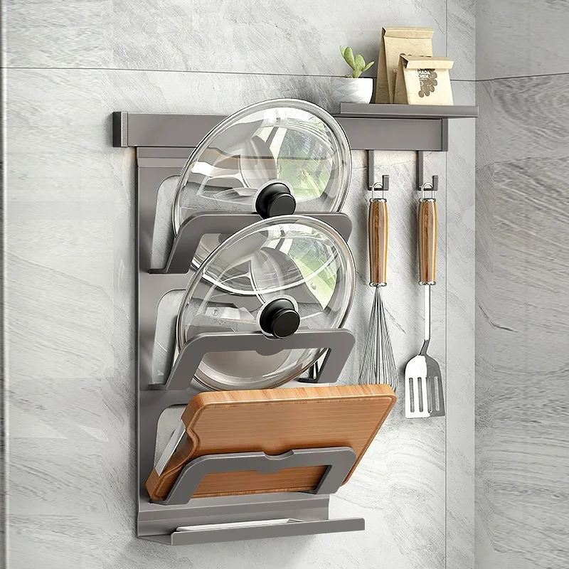 Kitchen storage rack, pot cover rack, non perforated wall mounted pot cover rack, chopping board, pot cover placement device
Kitchen storage rack, pot cover rack, non perforated wall mounted pot cover rack, chopping board, pot cover placement device