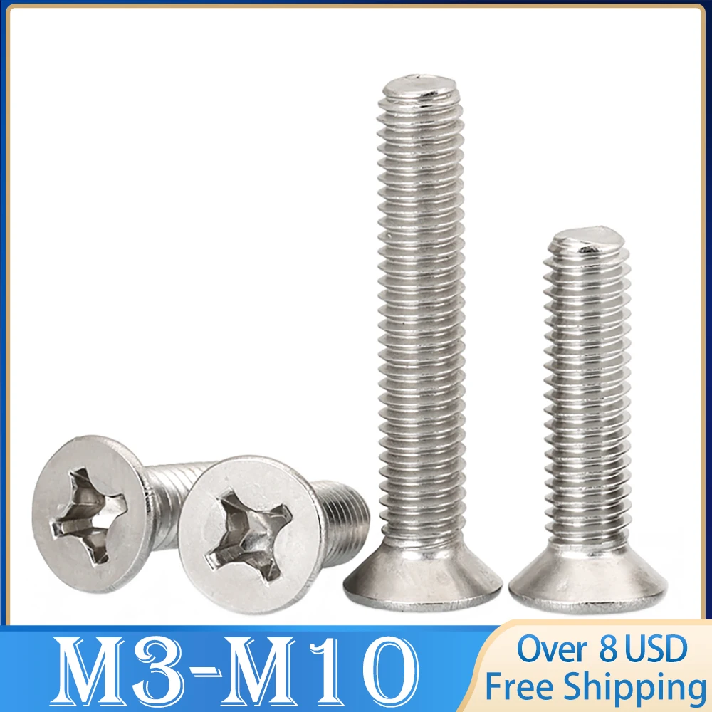 10pcs M3 M3.5 M4 M5 M6 M8 M10 A2-70 304 Stainless Steel GB819 Cross Phillips Flat Countersunk Head Screw Bolts Length 4-80mm
10pcs M3 M3.5 M4 M5 M6 M8 M10 A2-70 304 Stainless Steel GB819 Cross Phillips Flat Countersunk Head Screw Bolts Length 4-80mm