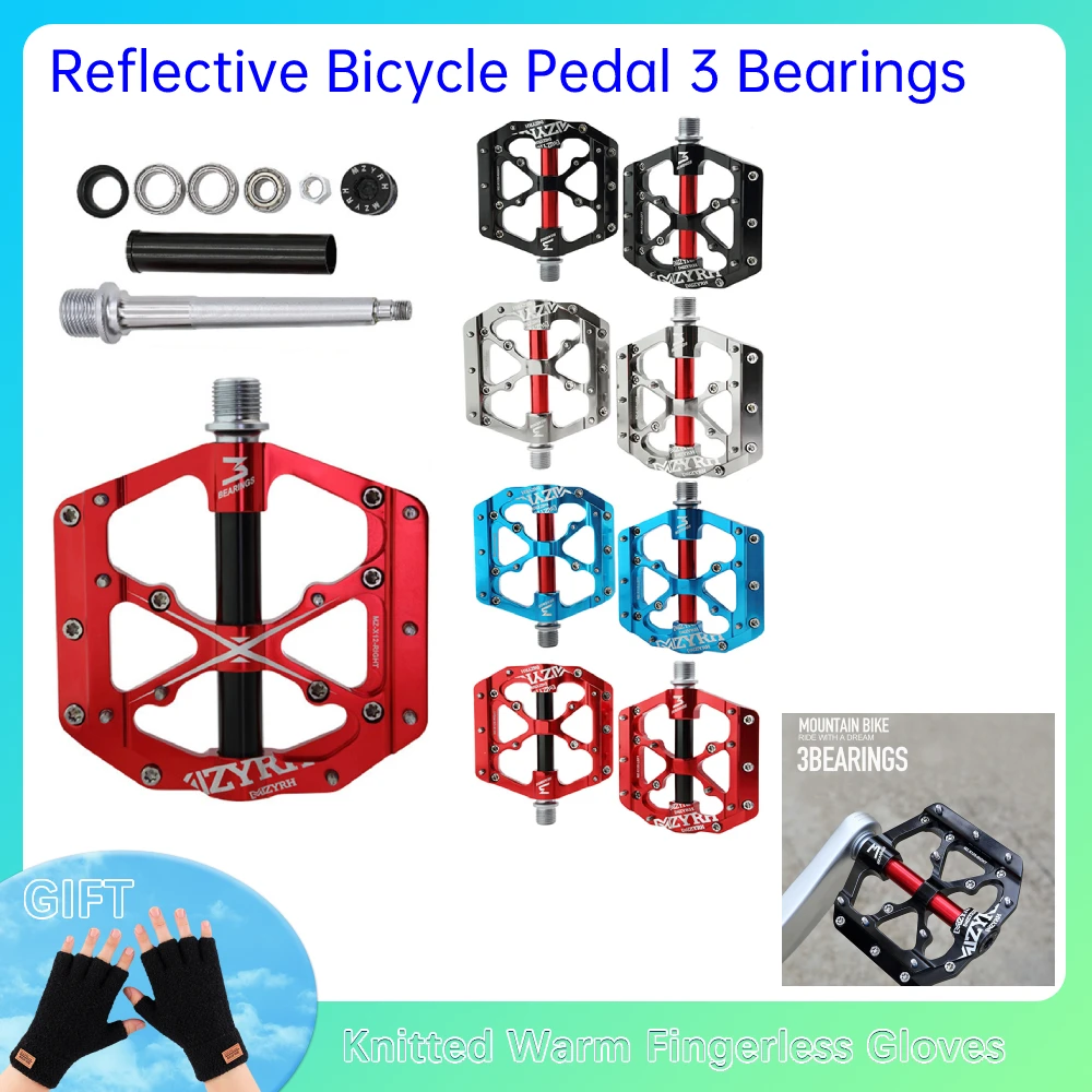Светоотражающая велосипедная педаль, 3 подшипника, Нескользящие, для горных велосипедов, плоские, из алюминиевого сплава, водонепроницаемые запчасти