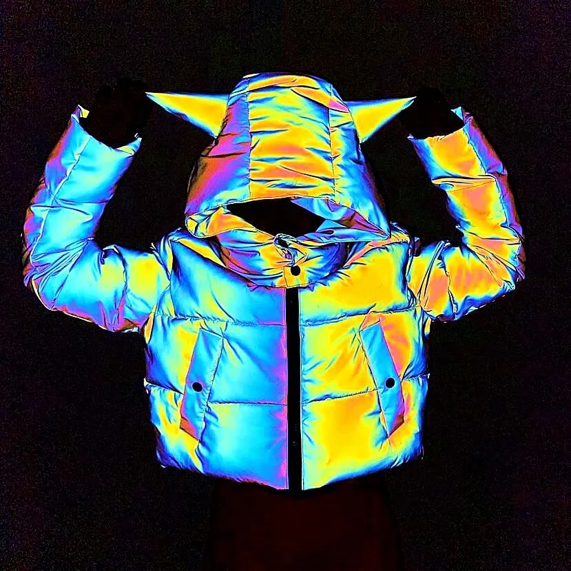 Wishyear New Long Sleeved Hooded Colorful Reflective Keep Warm Women's Fashion Luminous Street Short Cotton Coat Sexy Clubwear
Wishyear New Long Sleeved Hooded Colorful Reflective Keep Warm Women's Fashion Luminous Street Short Cotton Coat Sexy Clubwear