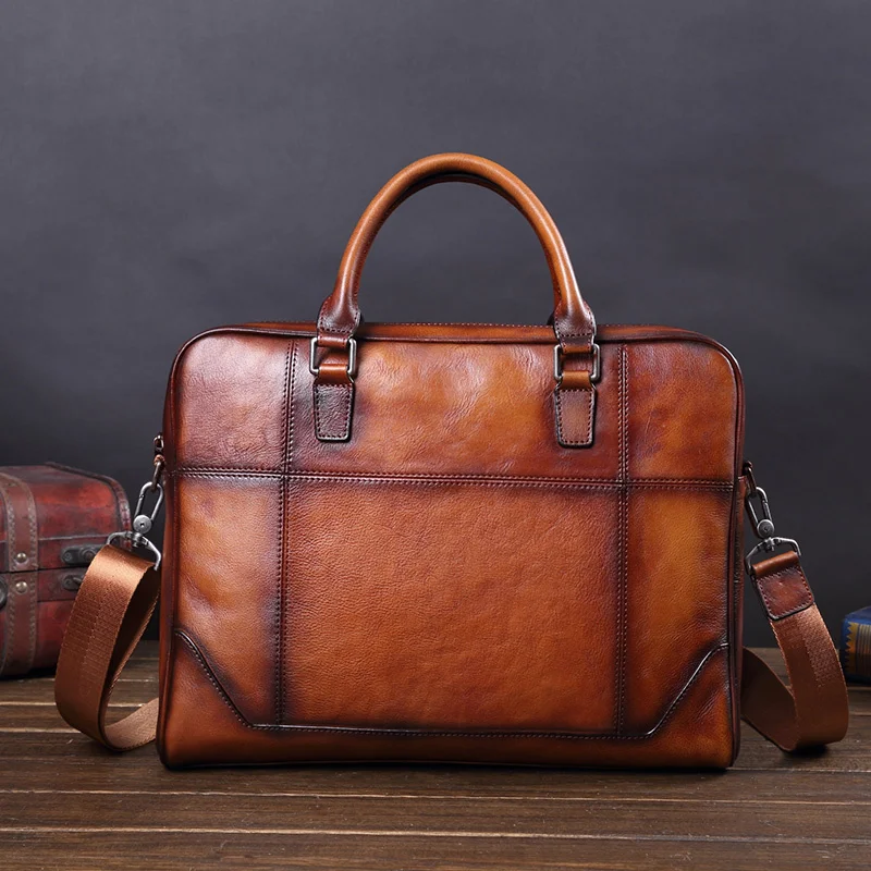 

Genuine Leather Men's Handbag Cowhide Leather Bag Business Computer Bag Men Briefcase Shoulder Bag Tide Cross Section Casual 1kg