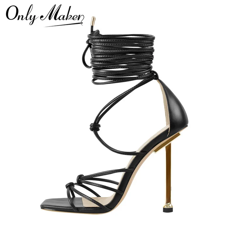 Onlymaker Summer Lace-Up Square Toe Sandals Metal Stiletto High Heel Ankle Cross Strap Knotted Matte Black Cover Heel Sandals
Onlymaker Summer Lace-Up Square Toe Sandals Metal Stiletto High Heel Ankle Cross Strap Knotted Matte Black Cover Heel Sandals