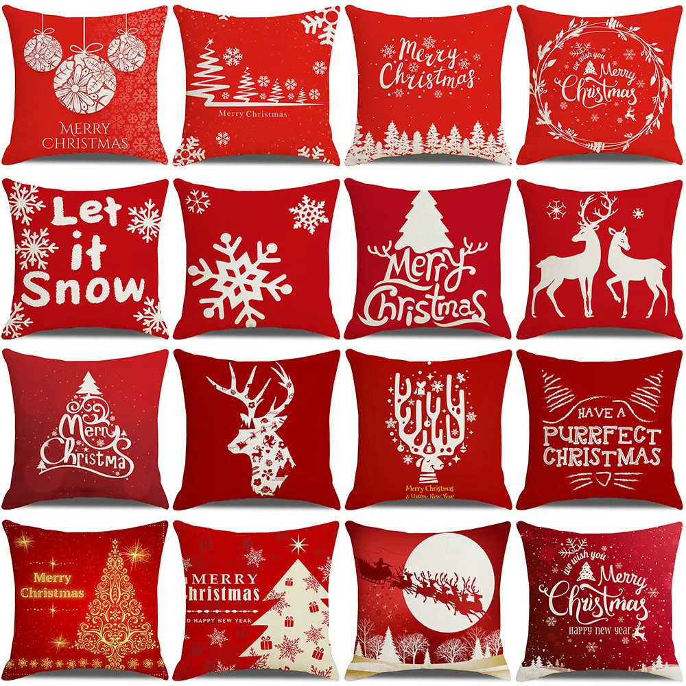 

Christmas Pillow Covers 45x45cm Santa Reindeer Snowflake Printed Cushion Cover Winter Home Decorative Holiday Throw Pillowcase