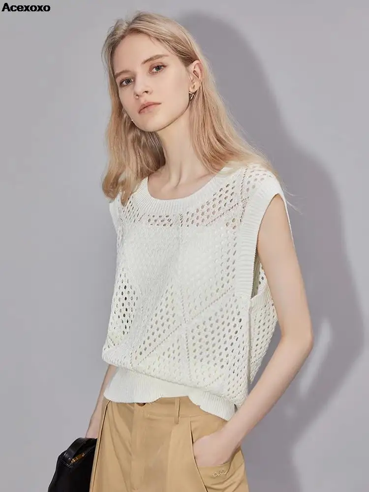 Summer new women's fashion casual holiday style hollow wool high-grade temperament loose vest sweater
Summer new women's fashion casual holiday style hollow wool high-grade temperament loose vest sweater