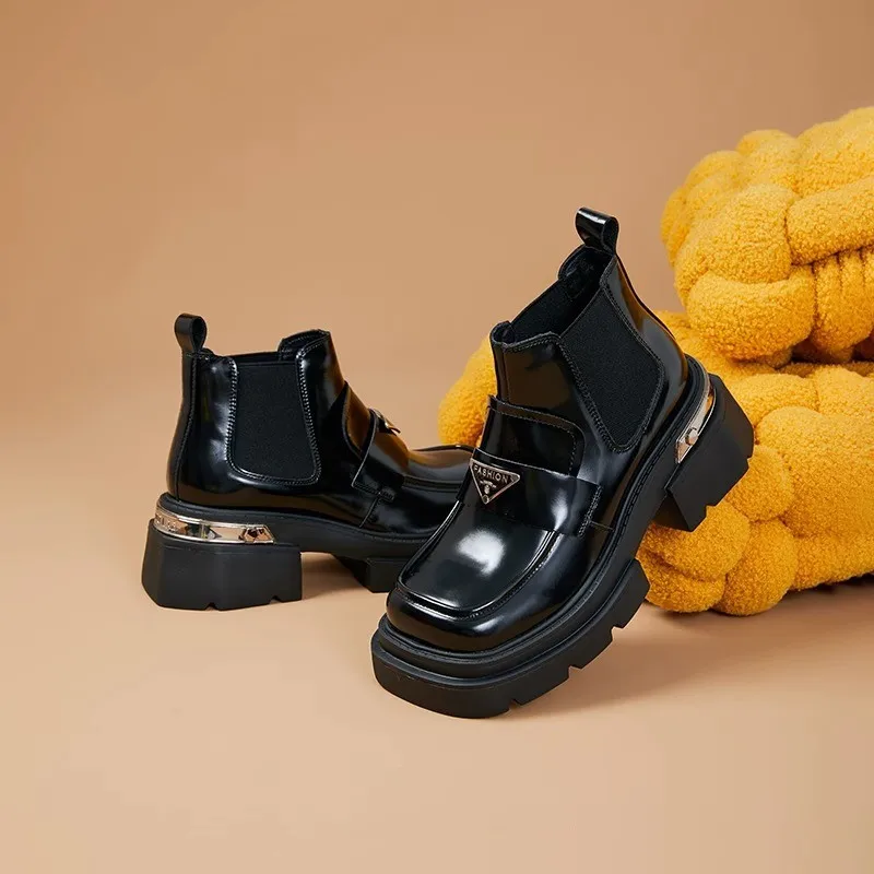

Зимние полуботинки на среднем каблуке, новые трендовые женские ботинки челси на платформе, массивные мотоциклетные ботинки, модные роскошные и удобные ботинки в готическом стиле