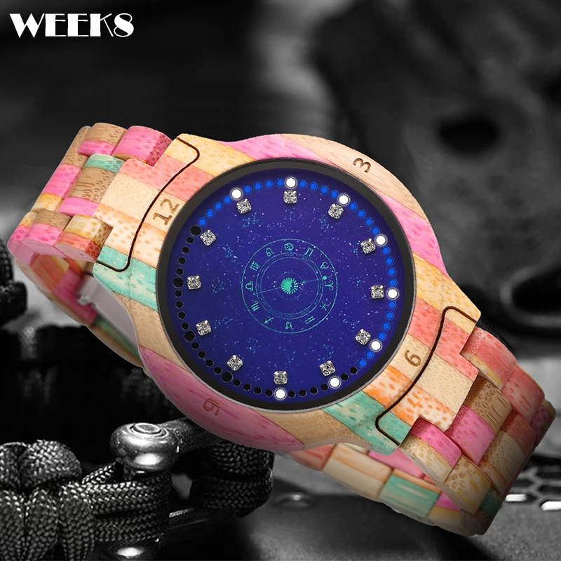 Colorful Bamboo Watch for Men 12 Constellation Planet LED Dial Full Natural Real Wood Watches Man Quartz Wristwatch Male Clock
Colorful Bamboo Watch for Men 12 Constellation Planet LED Dial Full Natural Real Wood Watches Man Quartz Wristwatch Male Clock