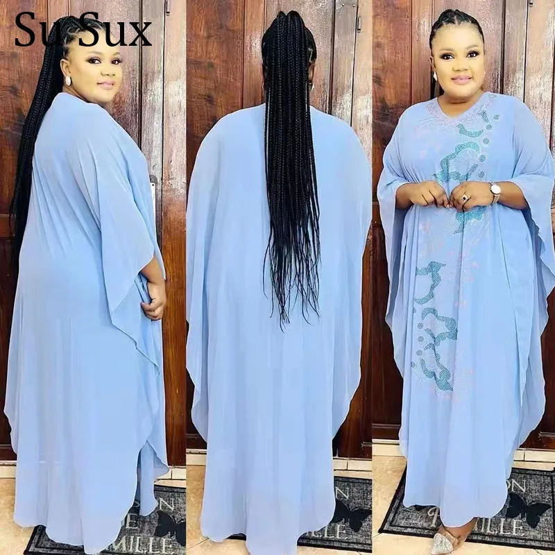 Chiffon Robe African Dresses For Women Sequins V Neck Bat Sleeve Irregular Maxi Dresses African Clothes Vestidos 2022 New 
Chiffon Robe African Dresses For Women Sequins V Neck Bat Sleeve Irregular Maxi Dresses African Clothes Vestidos 2022 New