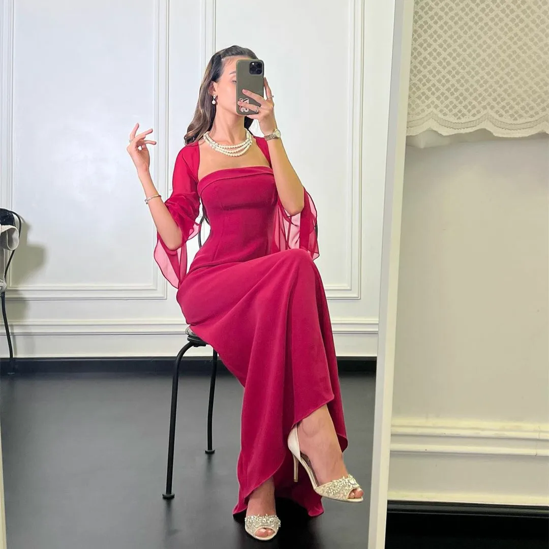 Vintage Long Sleeve Chiffon Evening Dresses Sheath Strapless Floor Length إفننغ دريسس Robes de Soirée for Women
Vintage Long Sleeve Chiffon Evening Dresses Sheath Strapless Floor Length إفننغ دريسس Robes de Soirée for Women