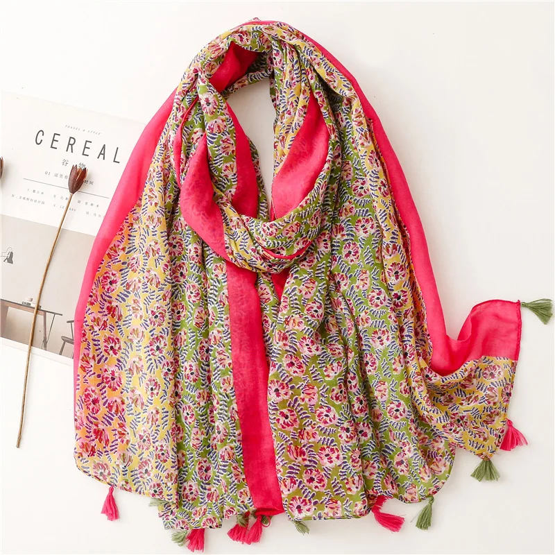 

Bright Floral Large Soft Scarf Neckwear Women Viscose Long Shawl Stole Thin Warm Office Blanket Wrap Protected Travel Scarves