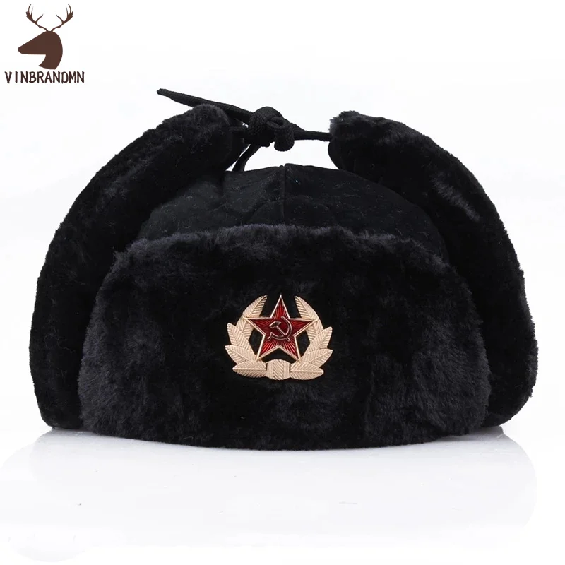 

Модная теплая зимняя шапка, советский значок, головной убор Lei Feng, ветрозащитная Водонепроницаемая Мужская и женская уличная шапка, плотные наушники, теплые шапки