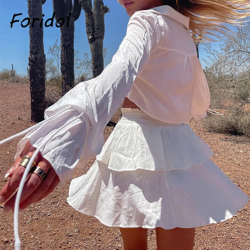 Foridol High Waist White Layered Mini Skirts Womens Casual Cute Summer Beach Ruffled A-line Skirt Faldas Jupe Spring Skirt
Foridol High Waist White Layered Mini Skirts Womens Casual Cute Summer Beach Ruffled A-line Skirt Faldas Jupe Spring Skirt