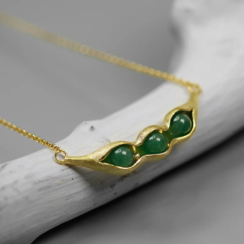 

INATURE 925 Sterling Silver Natural Aventurine Pea Pod Choker Necklace For Women Fashion Jewelry