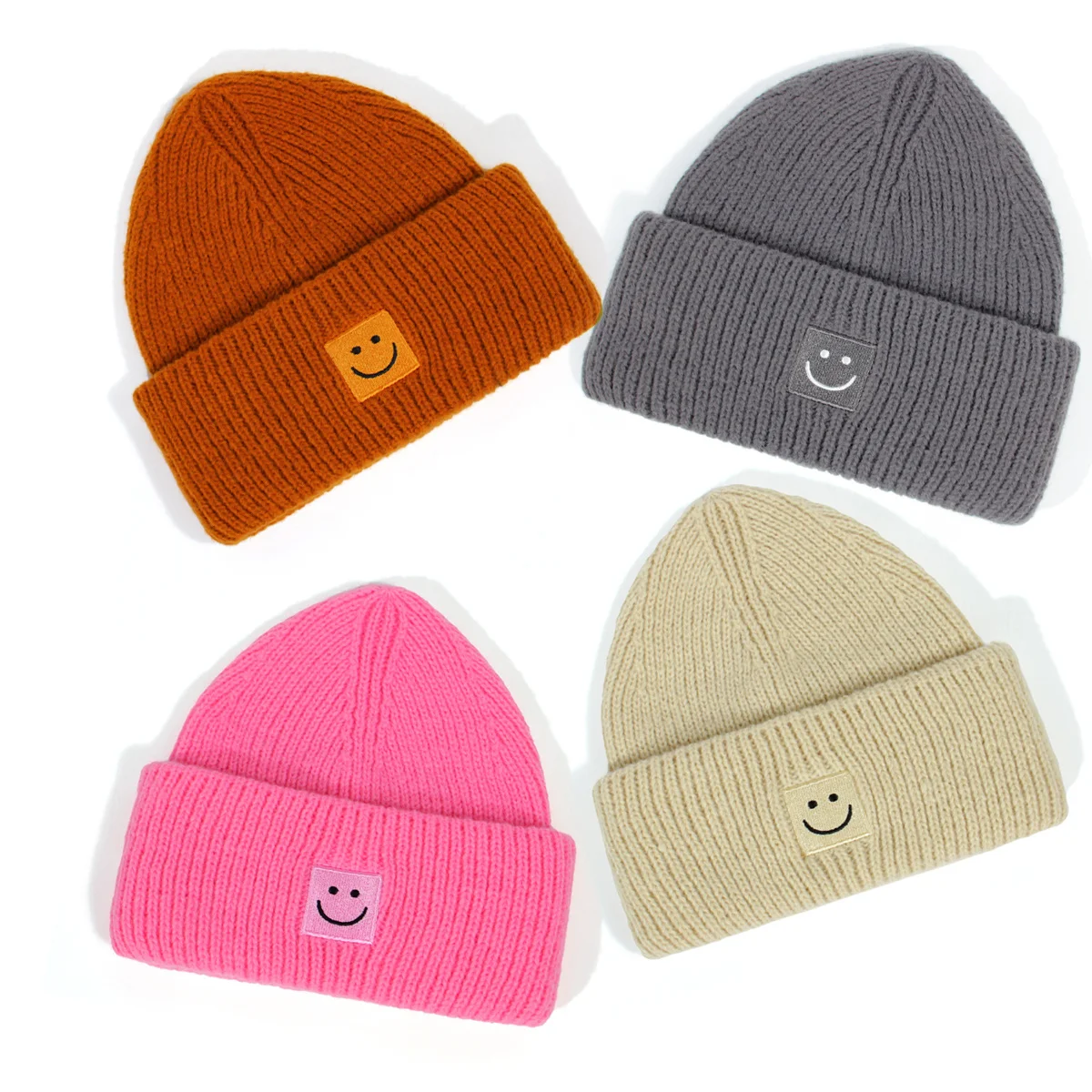 

Adult Couple Smile Label Knitted Beanie Candy Colors Winter Woolen Crochet Skullcap Bonnet Women Men Warm Hat Solid Knit Hat 8+