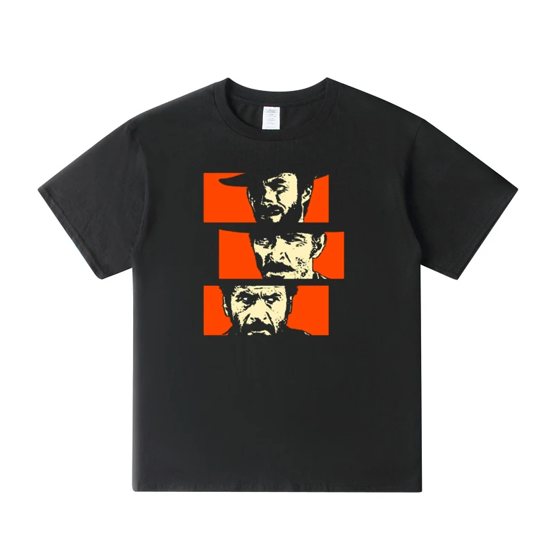 The Good the Bad and Ugly Blondie Angel Eyes Tuco Cowboy T Shirt Man high quality Crewneck Tee shirt XS-XXL
The Good the Bad and Ugly Blondie Angel Eyes Tuco Cowboy T Shirt Man high quality Crewneck Tee shirt XS-XXL