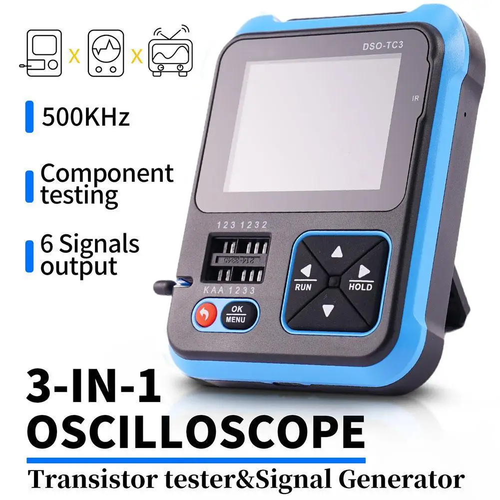 DSO-TC3 3 In 1 Digital Oscilloscope Transistor Tester Function Signal Generator 3 In 1 Multifunction Electronic Component Tester
DSO-TC3 3 In 1 Digital Oscilloscope Transistor Tester Function Signal Generator 3 In 1 Multifunction Electronic Component Tester