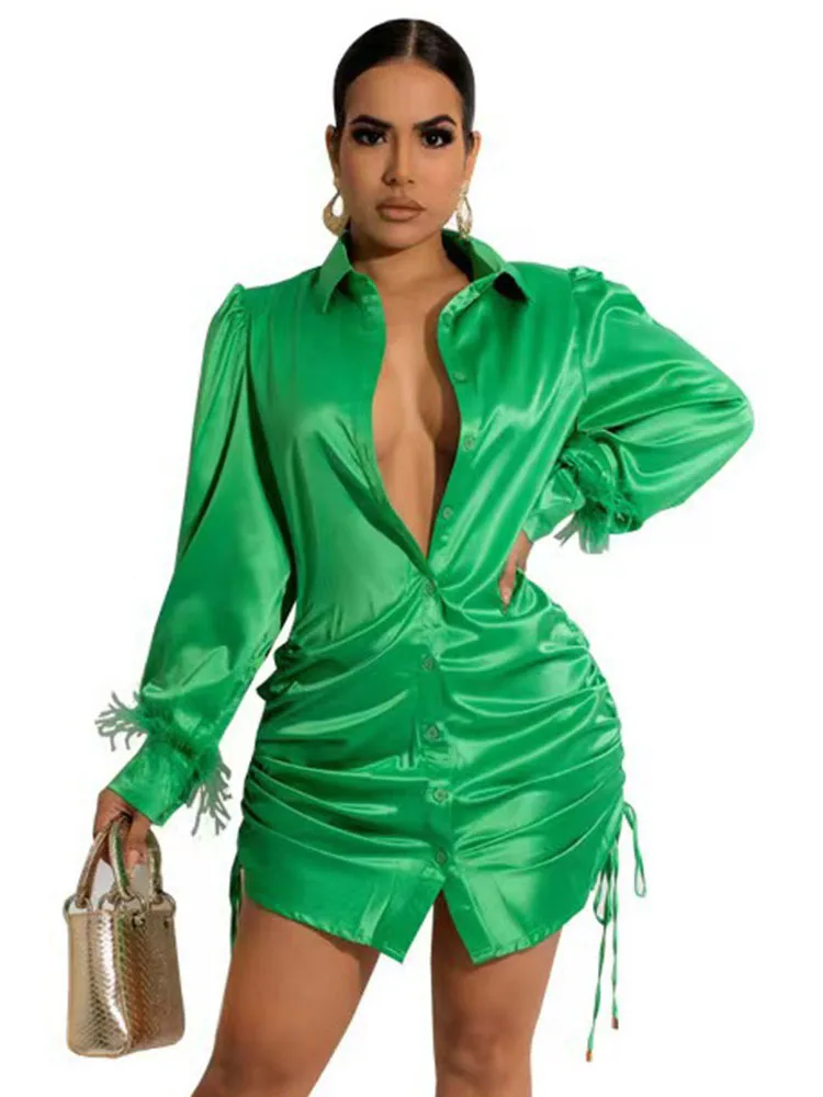 Szkzk Sexy Satin Ruched Short Prom Shirt Dresses Women Luxury Night Club Outfits Drawstring Evening Gowns Party Clubwear Dress
Szkzk Sexy Satin Ruched Short Prom Shirt Dresses Women Luxury Night Club Outfits Drawstring Evening Gowns Party Clubwear Dress