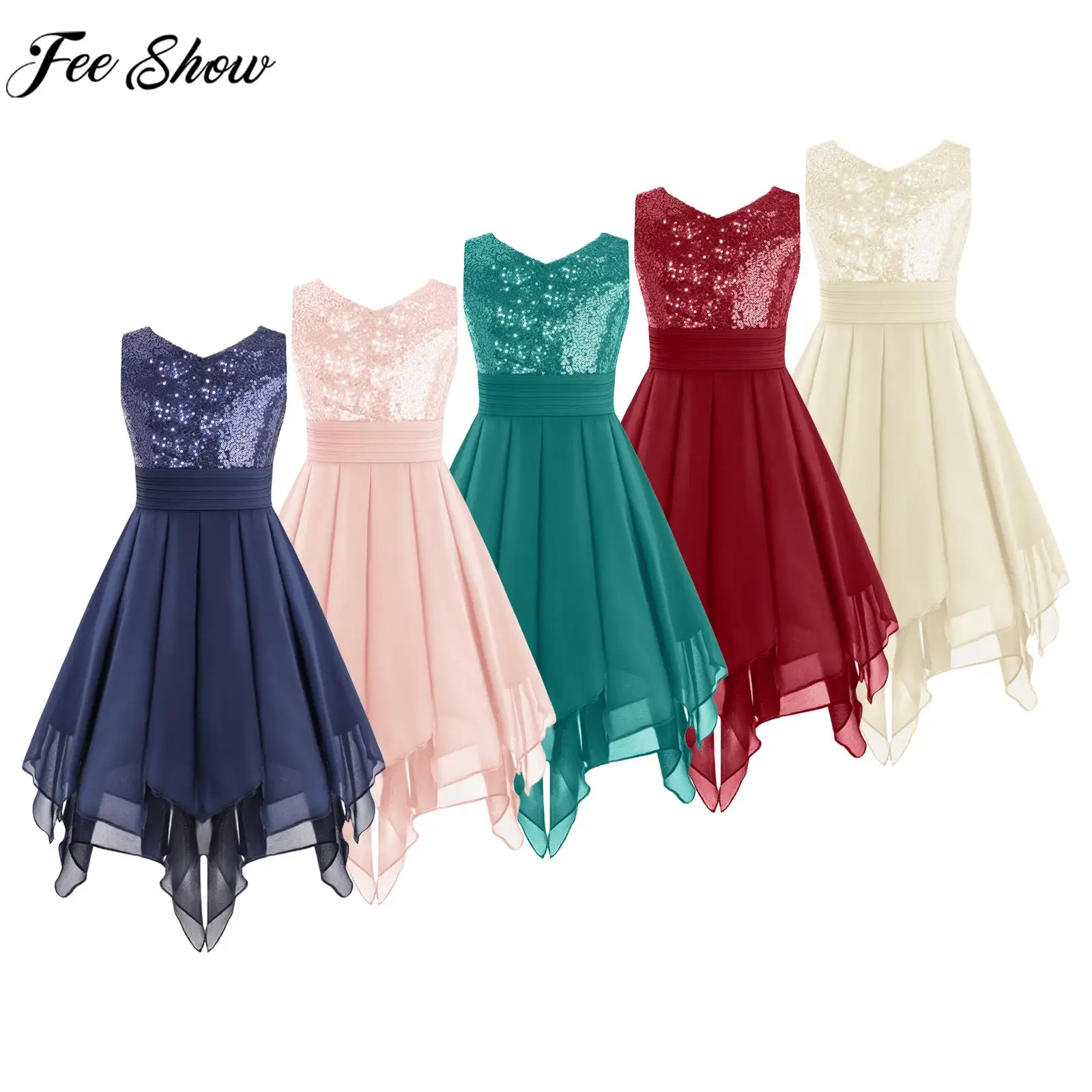 Children Wedding Flower Girls Dress Shiny Sequin Backless Ruched Asymmetrical Hem Elegant Chiffon Princess Birthday Party Dress 
Children Wedding Flower Girls Dress Shiny Sequin Backless Ruched Asymmetrical Hem Elegant Chiffon Princess Birthday Party Dress