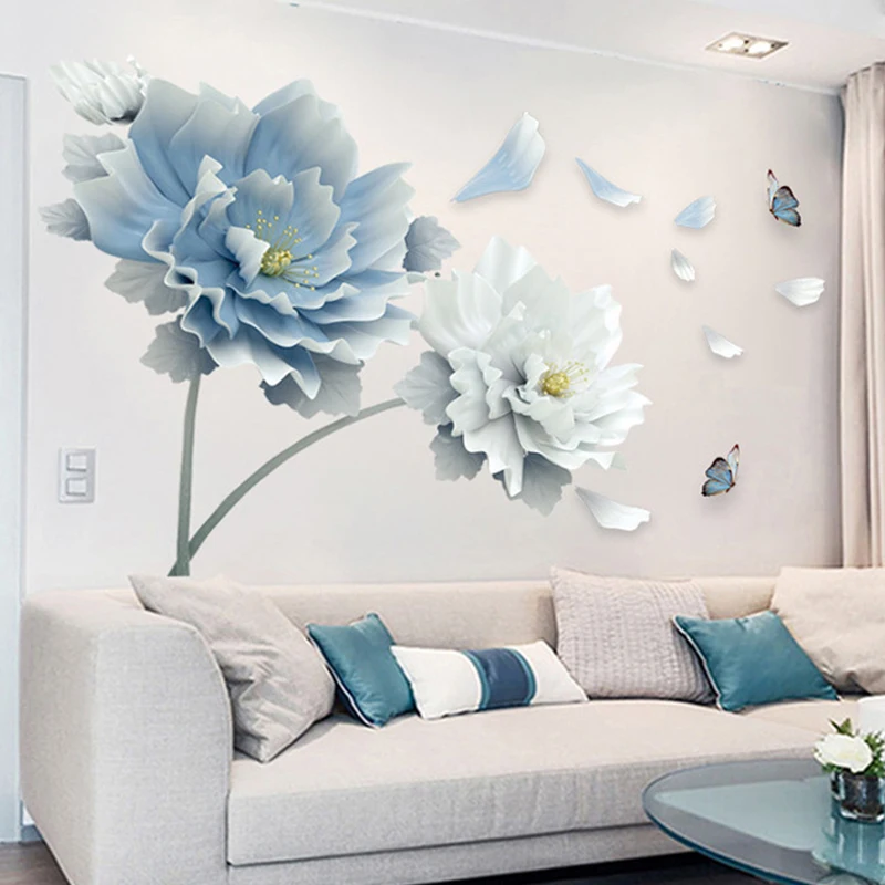 Large White Blue Flower Lotus Butterfly Removable Wall Stickers 3D Wall Art Decals Home Decor Mural Art for Living Room Bedroom
Large White Blue Flower Lotus Butterfly Removable Wall Stickers 3D Wall Art Decals Home Decor Mural Art for Living Room Bedroom