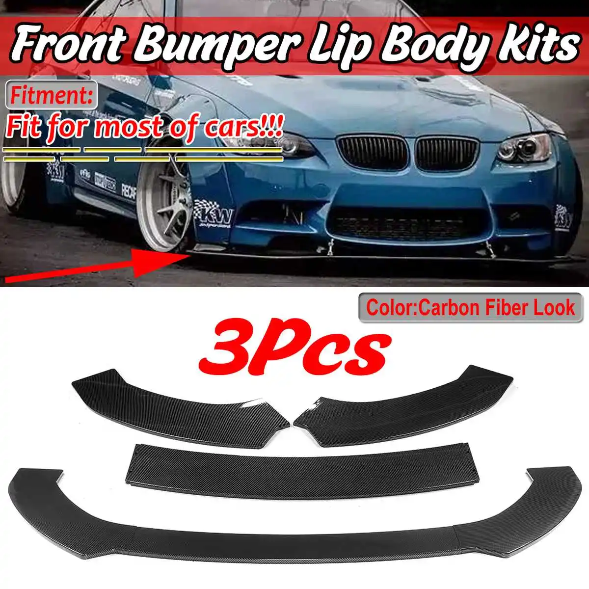 

A Set Universal Car Front Lip Splitter Chin Bumper Diffuser Body Kits For BMW E90 E92 F82 F80 For Mazda CX3 CX5 CX4 For Toyota