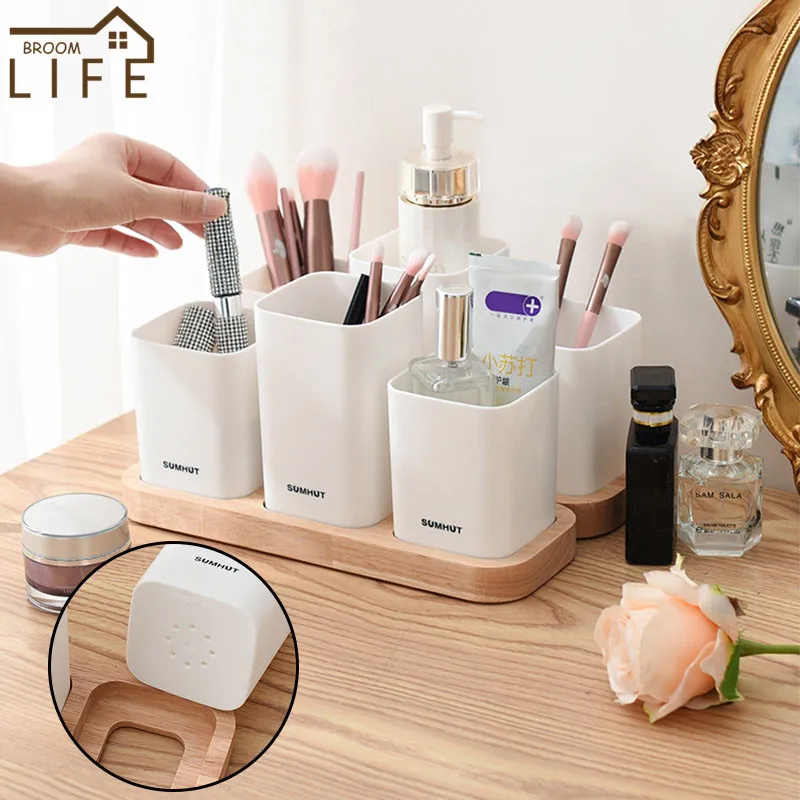 2/3 Grids White Desktop Organizer Plastic Cosmetic Brushes Holder Wooden Tray Bathroom Toothbrushes Holder Toilet Accessories
2/3 Grids White Desktop Organizer Plastic Cosmetic Brushes Holder Wooden Tray Bathroom Toothbrushes Holder Toilet Accessories