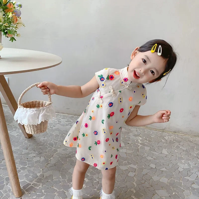 

Summer Girl's Clothing Chinese Style Hanfu Girl's Baby Dress Retro Tang Suit Children's Floral Dress Cheongsam Girls Dress 4-6y