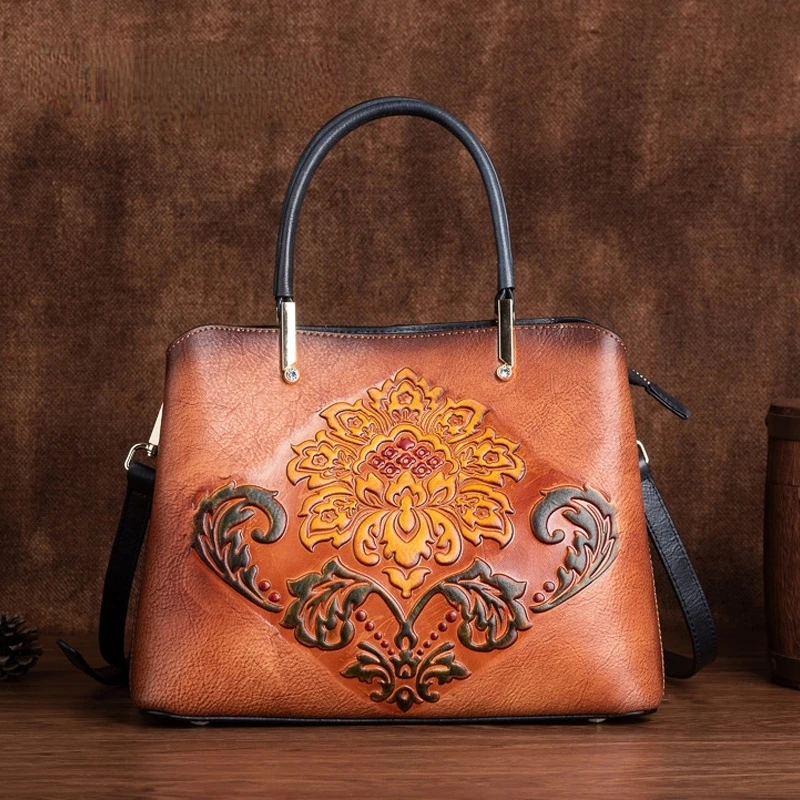 Retro Women Tote Bag 2022 New Female Genuine Leather Floral Luxury Handbag First Layer Cowhide Handmade Embossed Shoulder Bags
Retro Women Tote Bag 2022 New Female Genuine Leather Floral Luxury Handbag First Layer Cowhide Handmade Embossed Shoulder Bags