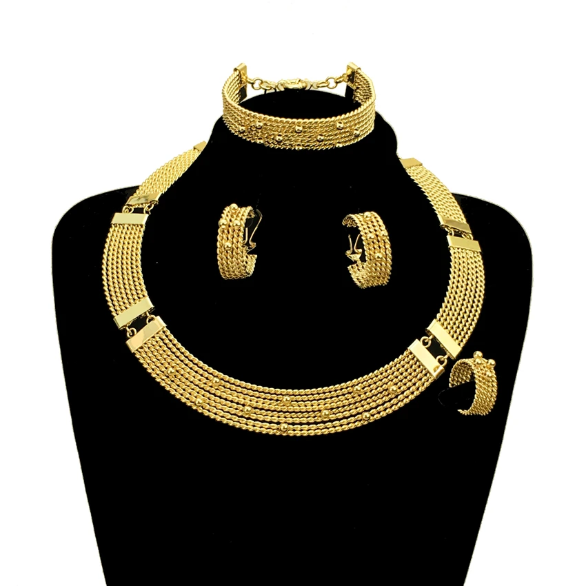 Latest Women Ladies Classic Simple Necklace Earrings Bracelet Ring Wedding Accessories 24K Gold Jewelry Set FHK13257
Latest Women Ladies Classic Simple Necklace Earrings Bracelet Ring Wedding Accessories 24K Gold Jewelry Set FHK13257