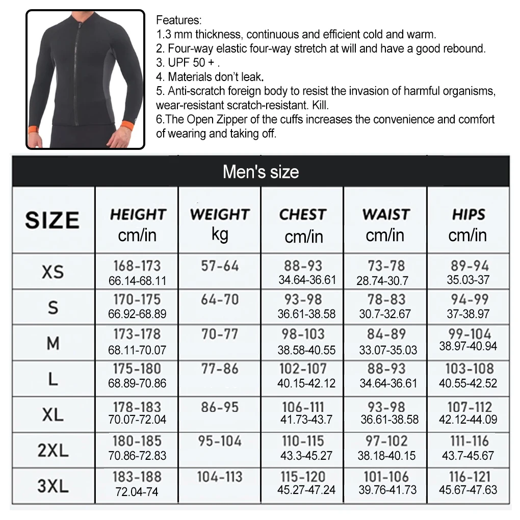 Diving Jacket Warm High Efficiency Cold Proof Good Elasticity Long Sleeve Style Skin Friendly Swimsuits Easy to Wear Wetsuit
Diving Jacket Warm High Efficiency Cold Proof Good Elasticity Long Sleeve Style Skin Friendly Swimsuits Easy to Wear Wetsuit
