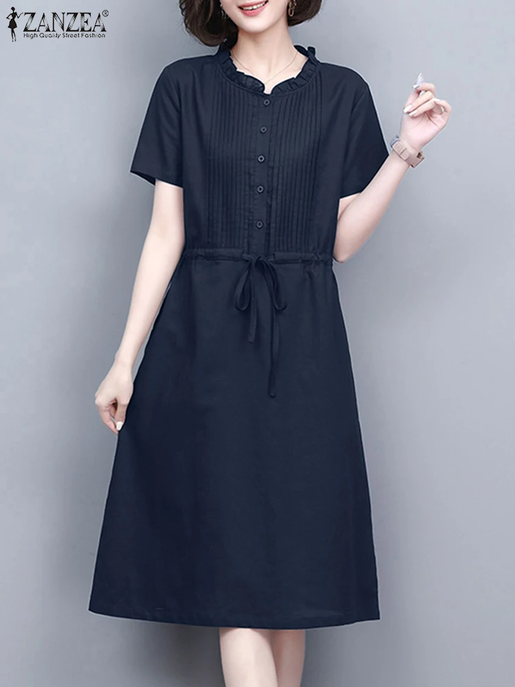 Модный сарафан ZANZEA на шнуровке, летнее элегантное платье с коротким рукавом и О-образным вырезом, однотонные платья-трапеции, праздничный Повседневный халат 2023, большие размеры
Модный сарафан ZANZEA на шнуровке, летнее элегантное платье с коротким рукавом и О-образным вырезом, однотонные платья-трапеции, праздничный Повседневный халат 2023, большие размеры