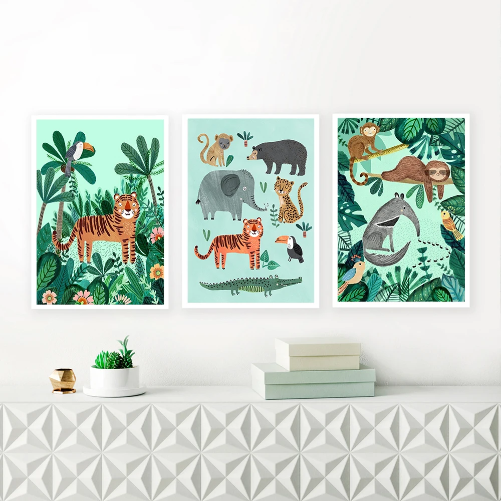 Green Leaf Pink Flower Plant Poster Cartoon Animal Tiger Panda Monkey Elephant Picture Painting Children Room Canvas Painting
Green Leaf Pink Flower Plant Poster Cartoon Animal Tiger Panda Monkey Elephant Picture Painting Children Room Canvas Painting