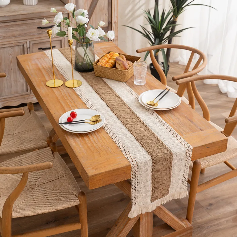 Splicing Cotton Burlap Woven Table Runner Farmhouse Style with Tassels Boho Bridal Shower Wedding Party Home Dining Table Decor
Splicing Cotton Burlap Woven Table Runner Farmhouse Style with Tassels Boho Bridal Shower Wedding Party Home Dining Table Decor