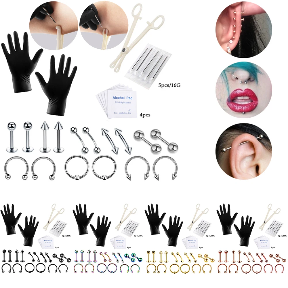Body Piercing Tool Kit 28pcs Disposable Professional Body Piercing Needles Clamp Gloves Tools Ear Tragus Nose Navel Piercing
Body Piercing Tool Kit 28pcs Disposable Professional Body Piercing Needles Clamp Gloves Tools Ear Tragus Nose Navel Piercing