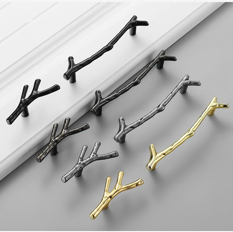 

Fashion Tree Branch Furniture Handle 96mm 128mm Black Silver Bronze Kitchen Cabinet Handles Drawer Knobs Door Pulls Hardware