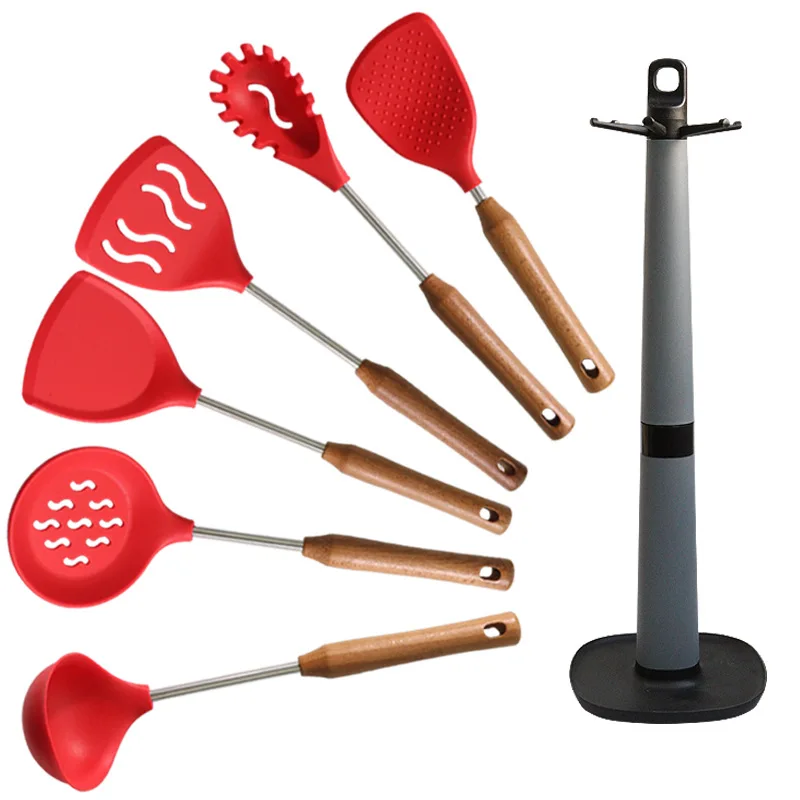 Hanging Stainless Steel Wooden Handle Silicone Kitchenware Set Heat-resistant Anti-skid Spatula Spoon Drain Spoon
Hanging Stainless Steel Wooden Handle Silicone Kitchenware Set Heat-resistant Anti-skid Spatula Spoon Drain Spoon