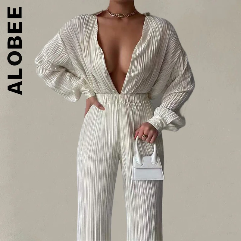 Новый женский комплект Alobee, женский костюм, сексуальные комплекты с брюками, плиссированные однобортные брюки с отложным воротником, женск... 
Новый женский комплект Alobee, женский костюм, сексуальные комплекты с брюками, плиссированные однобортные брюки с отложным воротником, женск...