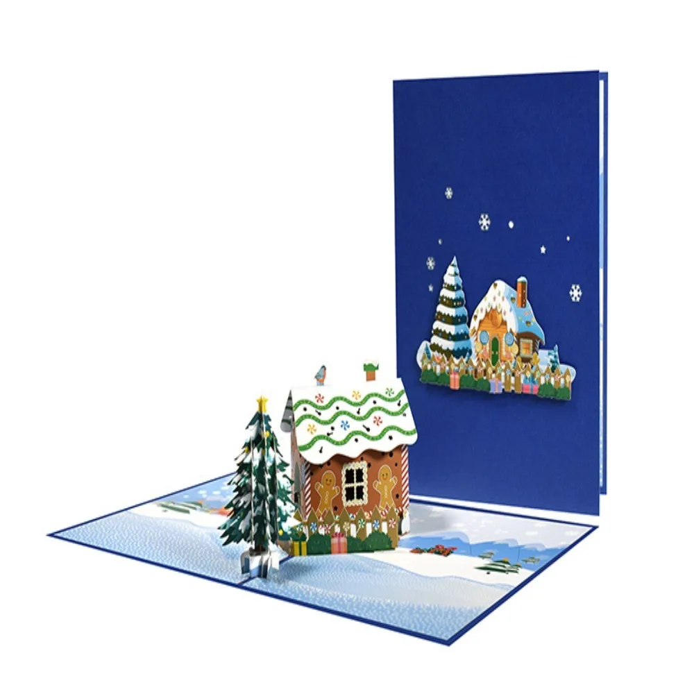 

3D Рождественская открытка Праздничная благословение открытка имбирный домик всплывающая складная открытка для сообщений креативная Почтовая открытка Рождественский подарок