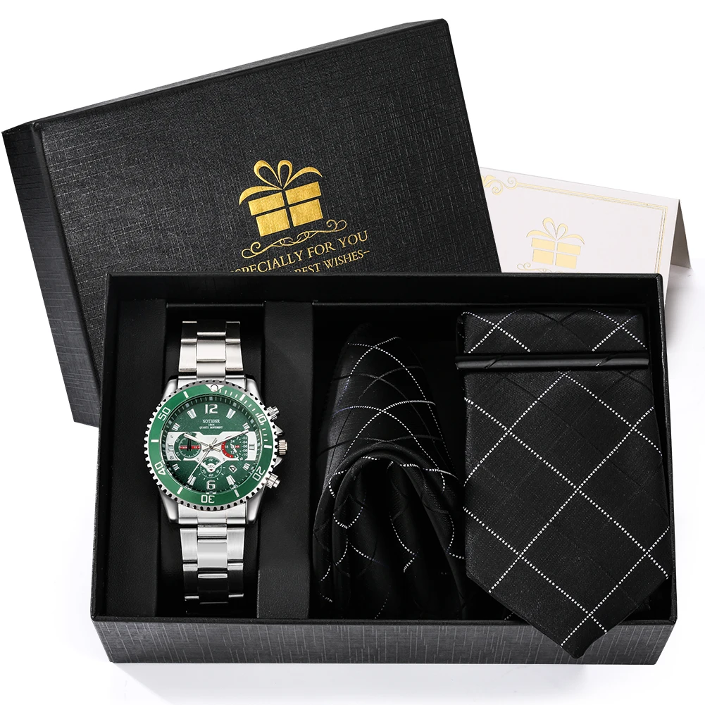 Luxury Men Watch Set Business Necktie Pocket Towel Green Dial Silver Alloy Strap Leisure Sports Quartz Wristwatch Best Gift Box
Luxury Men Watch Set Business Necktie Pocket Towel Green Dial Silver Alloy Strap Leisure Sports Quartz Wristwatch Best Gift Box