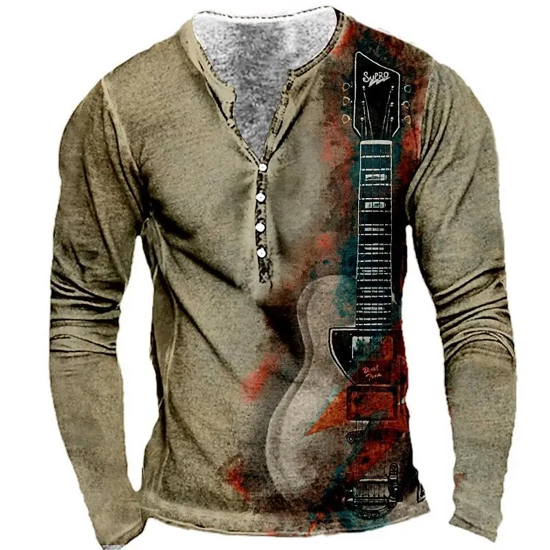 Vintage Cotton T-Shirts Men's Shirt Guitar Graphic Print Long Sleeved Tops Button V neck Tee Oversized Popular T Shirt for Shir
Vintage Cotton T-Shirts Men's Shirt Guitar Graphic Print Long Sleeved Tops Button V neck Tee Oversized Popular T Shirt for Shir
