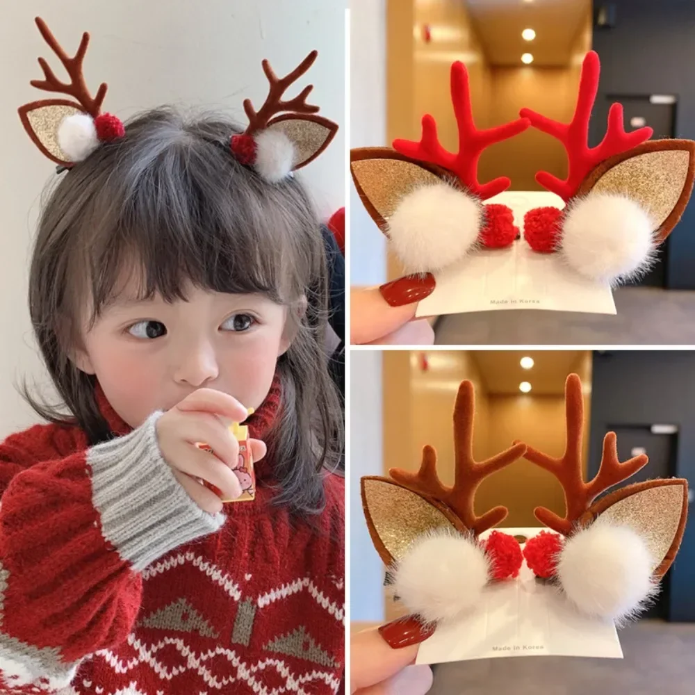 

2pcs Christmas Hair Pin Cute Antler Deer Ear Hair Clips Santa Claus Snowman Barrettes for Girls Kids Headwear Hair Accessories