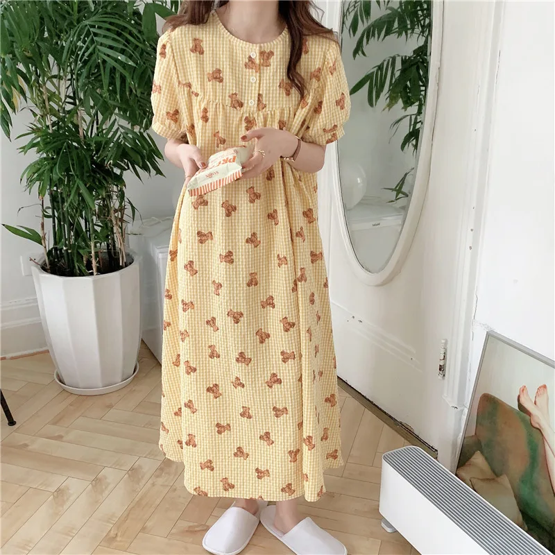 Fdfklak Cartoon Cute Cotton Sleep Dress Women New Short Sleeve Long Nightdress Korean Loose Summer Home Wear Ladies Nightgowns
Fdfklak Cartoon Cute Cotton Sleep Dress Women New Short Sleeve Long Nightdress Korean Loose Summer Home Wear Ladies Nightgowns