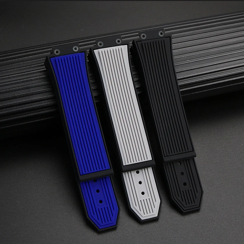 

Brand quality two tone rubber silicone for HUBLOT strap watchband 26*17mm 22mm buckle belt for big bang band staniless buckle