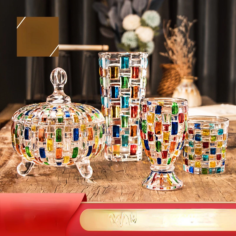 European-style Hand-painted Stained Glass Candy Jar Woven Fruit Plate Contrast Color Vase Painted Juice Glass Whiskey Glass
European-style Hand-painted Stained Glass Candy Jar Woven Fruit Plate Contrast Color Vase Painted Juice Glass Whiskey Glass