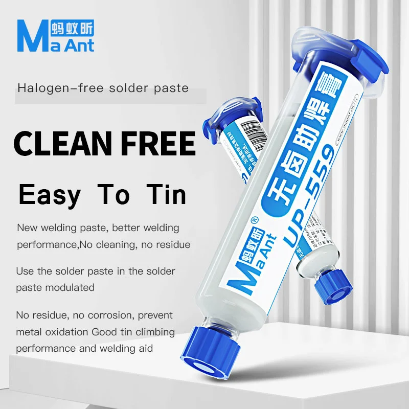 Паяльная паста MaAnt UP-559 BGA PCB Flux Paste No-Clean, паяльная паста SMD, пастообразный флюс с низким остатком без коррозии, лучшая сварка
Паяльная паста MaAnt UP-559 BGA PCB Flux Paste No-Clean, паяльная паста SMD, пастообразный флюс с низким остатком без коррозии, лучшая сварка