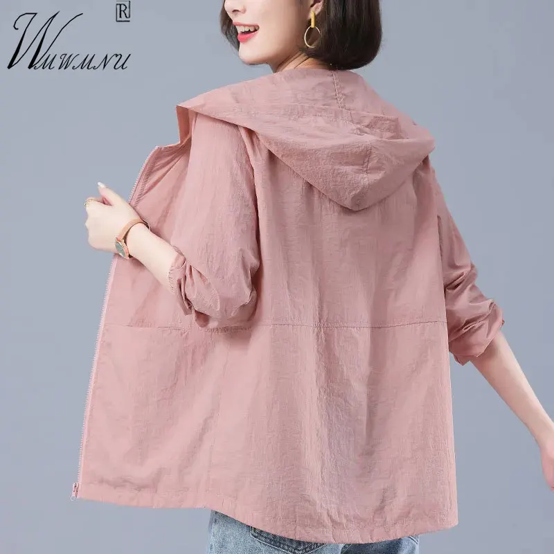 2023 Spring Summer Hooded Jackets Women Casual Solid Color Nylon Thin Outerwear Basic Long Sleeves Tops Sun Protection Cardigan
2023 Spring Summer Hooded Jackets Women Casual Solid Color Nylon Thin Outerwear Basic Long Sleeves Tops Sun Protection Cardigan