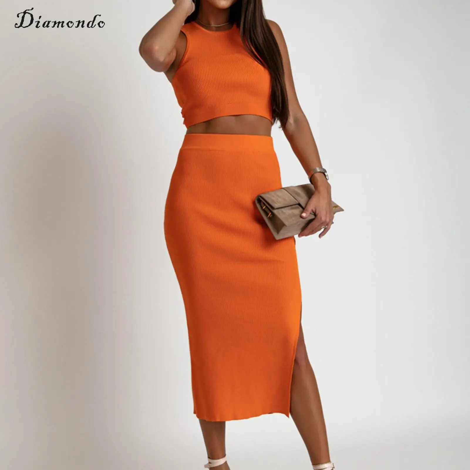 Women Sleeveless Vest with Skirt Bodycon Slit Skirt Set Round Neck Simple 2pcs Slim Fit Casual Sexy Female Clothes
Women Sleeveless Vest with Skirt Bodycon Slit Skirt Set Round Neck Simple 2pcs Slim Fit Casual Sexy Female Clothes